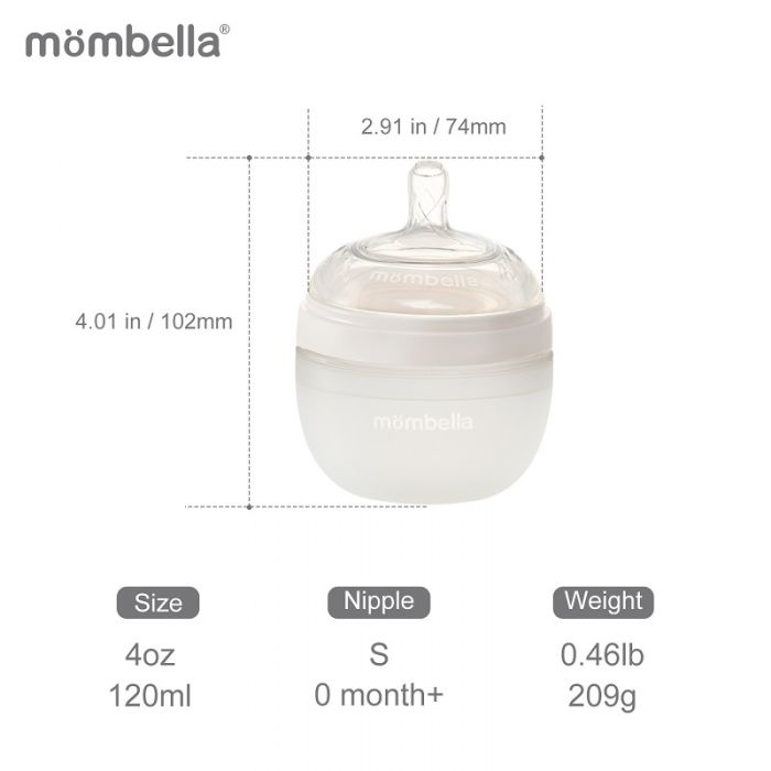 Biberon Anticolici Mombella Breast-Like, 120ml, Tetina S flux lent, 100% Silicon, Ivory KRT8136