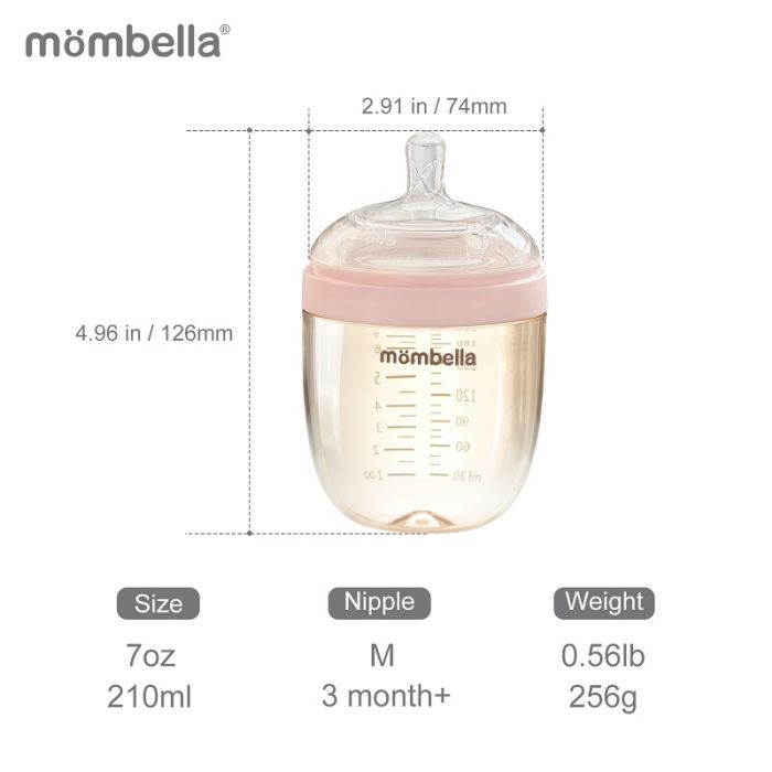 Biberon Anticolici Mombella Breast-Like, 210ml, Tetina M flux mediu, PPSU,Old Roze KRT8143