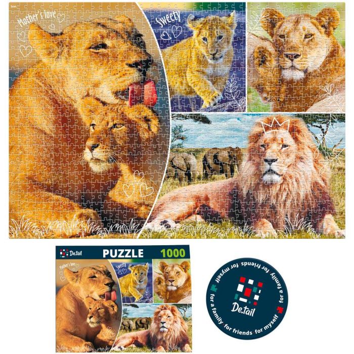Puzzle Lion family, 47x67 cm, 1000 piese De.tail DT1000-01 BBJDT1000-01_Initiala