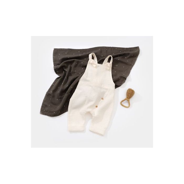 Salopeta de vara cu pantaloni lungi din muselina, BabyCosy, 100%bumbac, ecru (Marime: 6-9 luni) JEMBC-CSYM7006-6