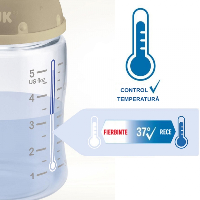Biberon Nuk First Choice Sticla 120 ml Control Temperatura Tetina Silicon M 0-6 luni Bleu ERFMAR-N4901