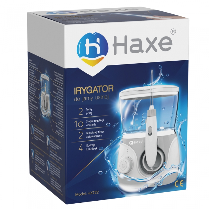 Irigitor bucal multifunctional pentru curatare si masaj Haxe HX722, 10 niveluri de intensitate, 5 duze, presiune 30 -110 PSI, rezervor 600 ml LVTKHX722