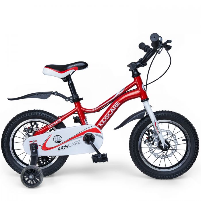 Bicicleta pentru copii 5-8 ani HappyCycles KidsCare, roti 16 inch, cu roti ajutatoare si frane pe disc, rosu SUPKC_HC16-red