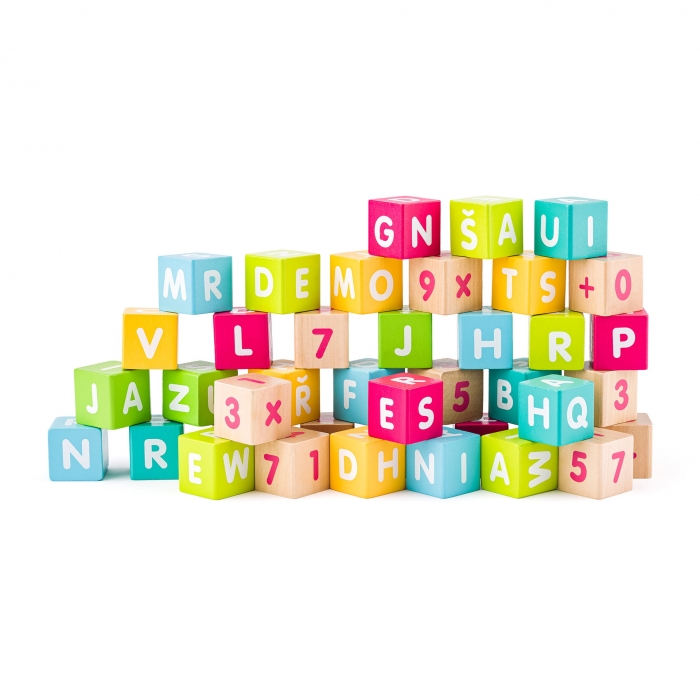 Cuburi din lemn colorate cu litere si cifre (40 piese) TSG90644