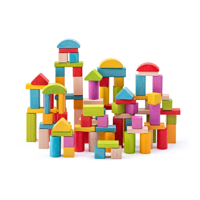 Cuburi din lemn colorate si naturale (100 piese) TSG90914