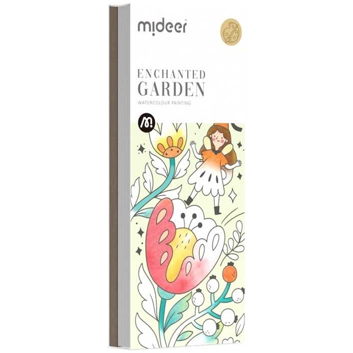 Carte de colorat cu apa,  pensula de pictat si culori incluse, 19 x 8 x 1.3 cm,  Enchanted Garden Mideer MD4195 BBJMD4195_Initiala