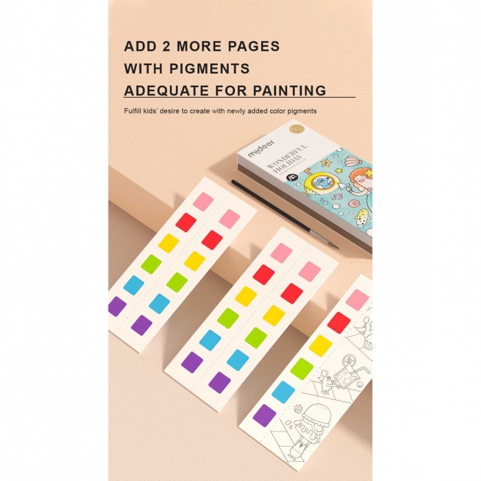 Carte de colorat cu apa,  pensula de pictat si culori incluse, 19 x 8 x 1.3 cm, World Adventure Mideer MD4225 BBJMD4225_Initiala