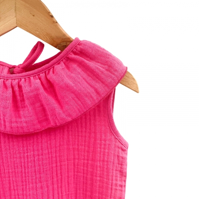 Tricou cu volanase pentru copii, din muselina, Pink Pop, 18-24 luni KDETVCM1824PINKPOP