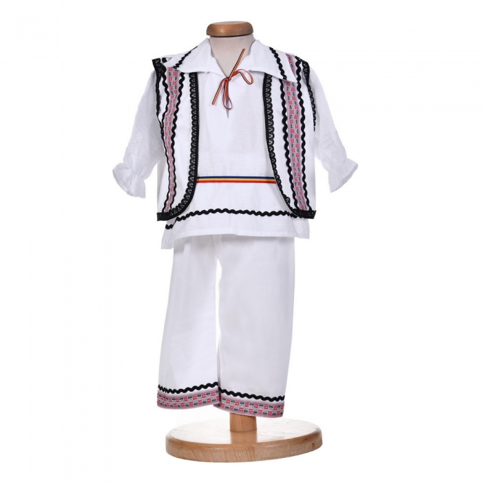 Costum traditional baiat, 4 piese, alb - rosu, Denikos® 0202 NIK6060