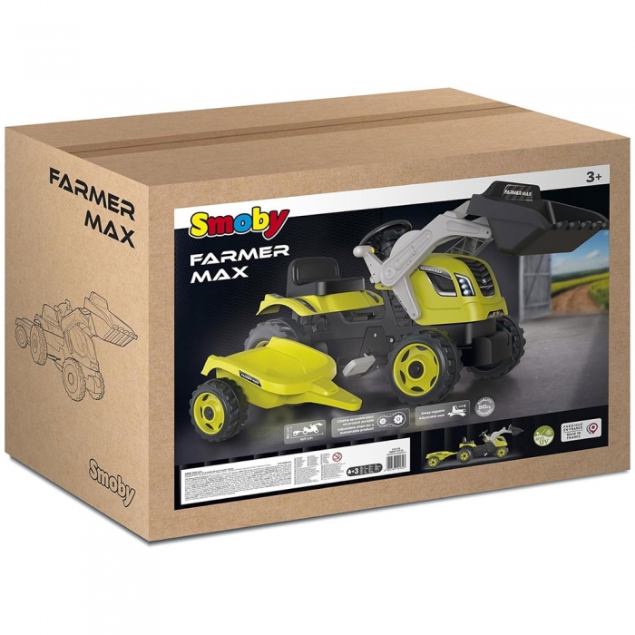 Tractor cu pedale si remorca Smoby Farmer Max verde cu negru HUBS7600710132