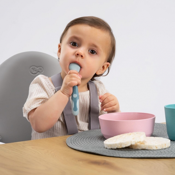 Tacamuri flexibile pentru copii, lingurita si furculita, fara BPA, albastru, 6+ luni, Reer 23033