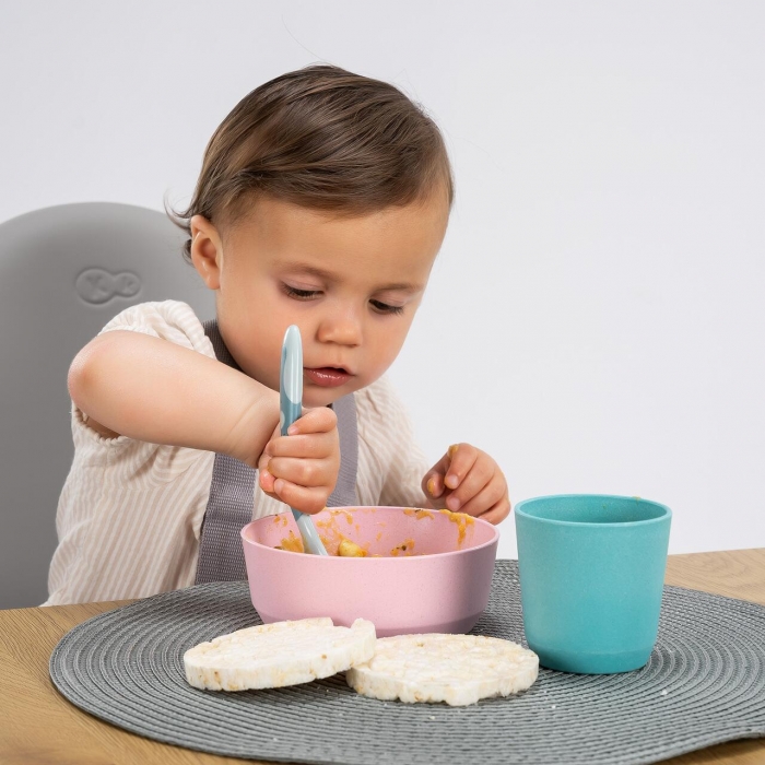 Tacamuri flexibile pentru copii, lingurita si furculita, fara BPA, albastru, 6+ luni, Reer 23033