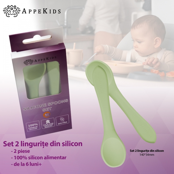 Set Lingurite din silicon, AppeKids - Raw Green KRTAK275541