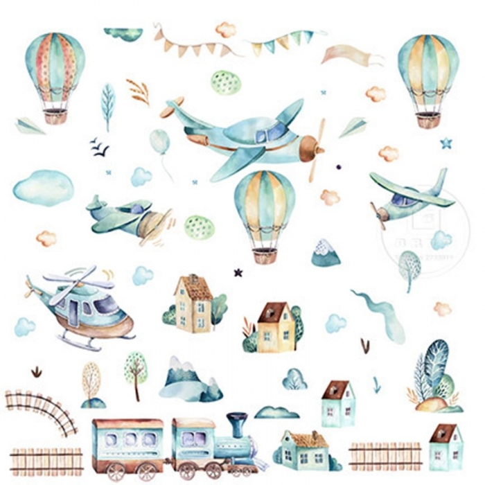 Sticker Decorativ Pentru Copii, Autoadeziv, Avioane si baloane, 90x90 cm EKDWS63024