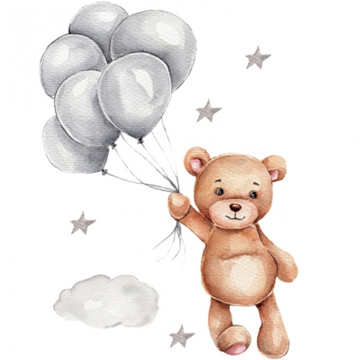 Sticker Decorativ Pentru Copii, Autoadeziv, Ursulet cu baloane, 50x67 cm EKDWS63036