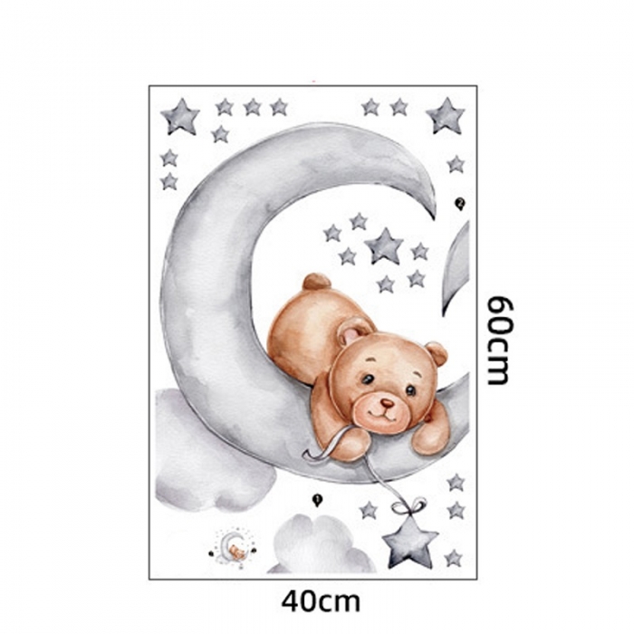 Sticker Decorativ Pentru Copii, Autoadeziv, Ursulet de plus intins pe luna, 62x60 cm EKDWS63037
