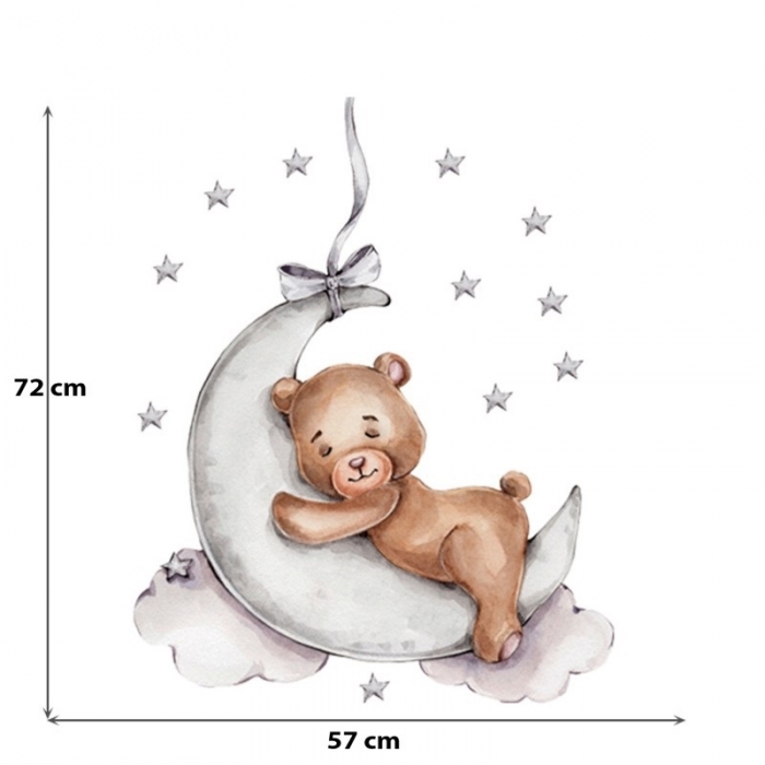 Sticker Decorativ Pentru Copii, Autoadeziv, Ursulet de plus pe luna, 72x57 cm EKDWS63026