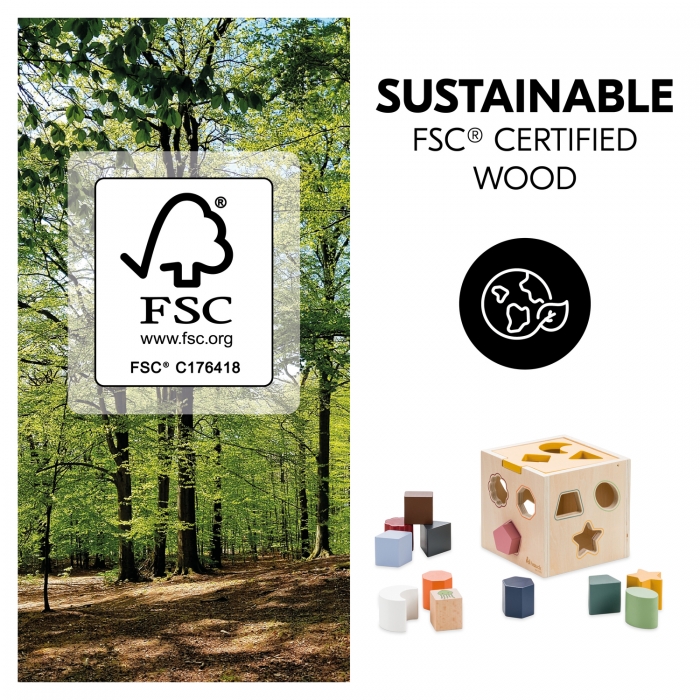 Cub motric din lemn certificat FSC, cu forme, Hauck, Sort N Tidy EKDhk13014