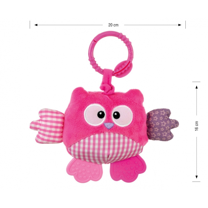 Jucarie din plus pentru agatat, fosnaie si vibreaza, Cutie Owl Pink EKD128000