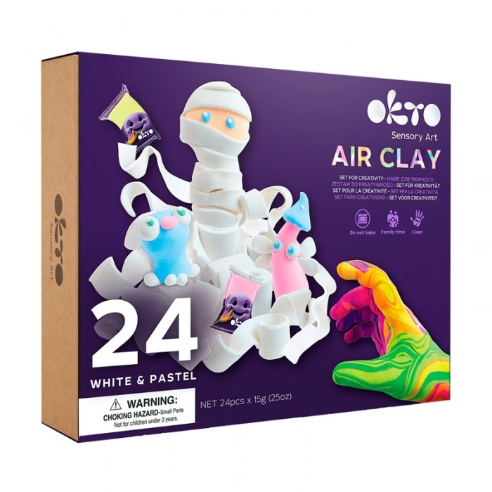 Set de Creatie Air Clay, Okto, 24 culori - White&amp;Pastel KRTOK20024