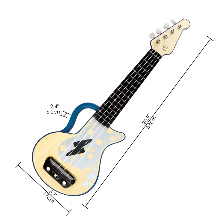 Jucarie din lemn - Instrument Ukulele (chitara) albastru - invata sa canti cu lumini TSG25567