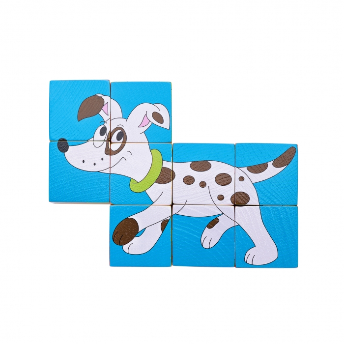 Puzzle din lemn cuburi - Animale colorate