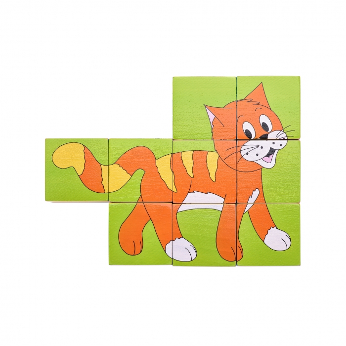 Puzzle din lemn cuburi - Animale colorate