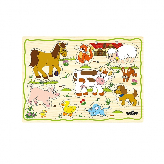 Puzzle din lemn pentru copii cu animale de la ferma