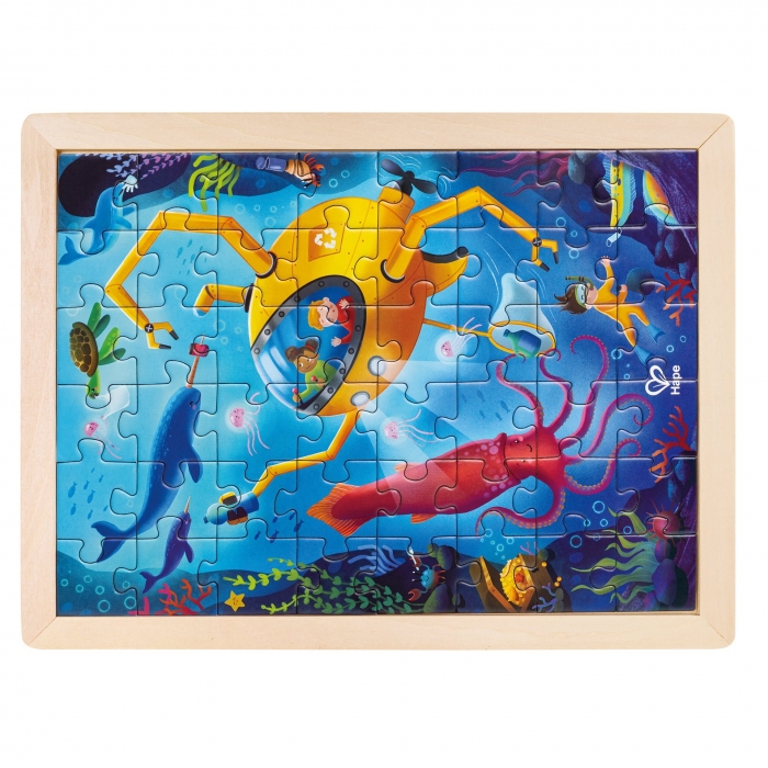 Puzzle din lemn 2 in 1 - Salvarea Oceanului (50 piese), cu fata dubla si activitate colorare