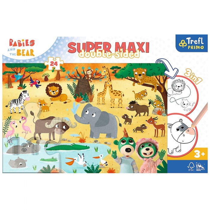 PUZZLE TREFL PRIMO 24 SUPER MAXI BABIES AND THE BEAR IN SAFARI VIV41009