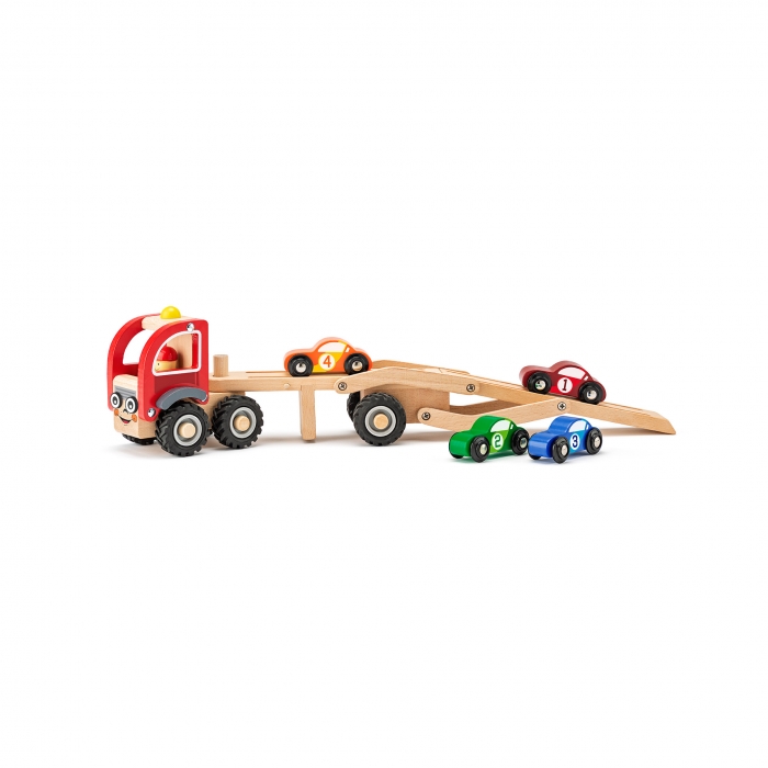 Jucarie din lemn - Camion cu masini de curse