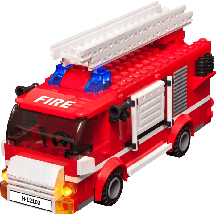 Jucarie Stax - Set constructie cu lumini si sunete - Masina de pompieri (varianta mare)
