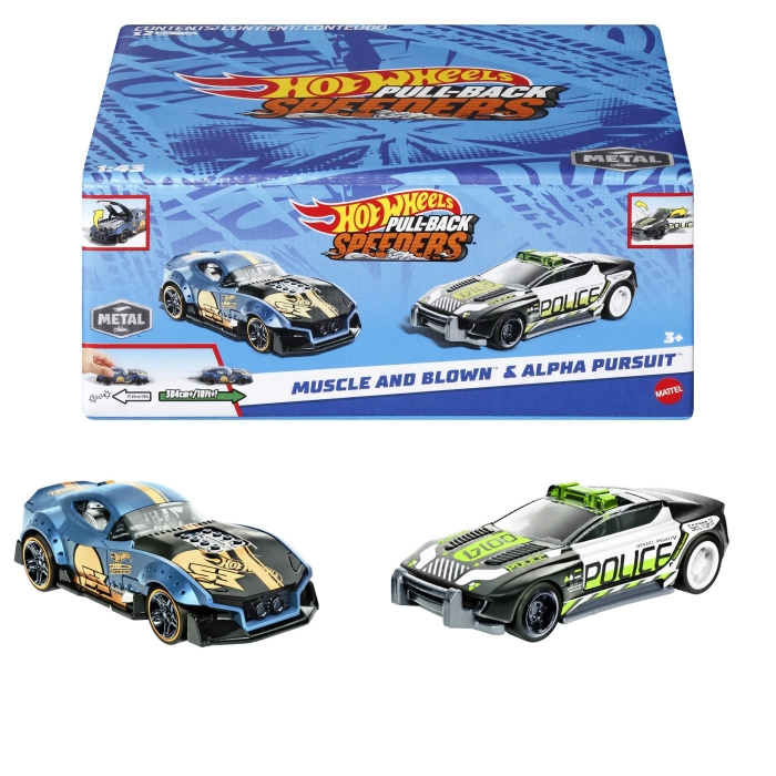 HOT WHEELS SET 2 MASINUTE METALICE PULL BACK MUSCLE AND BLOWN SI ALPHA PURSUIT 1:43 VIVMTHPR91_HPR97