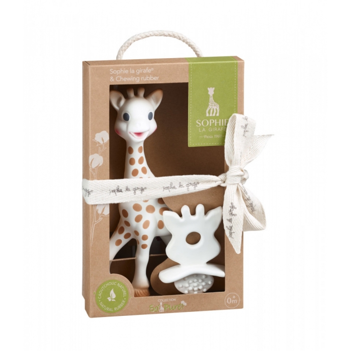 Set Girafa Sophie si figurina din cauciuc pentru rontait So pure DNB616624